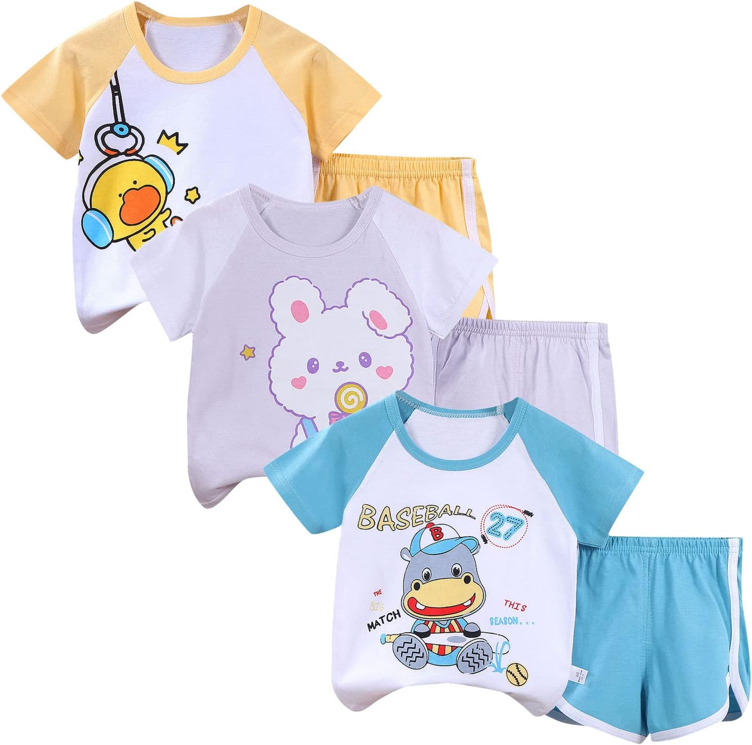 Baby Girl Clothes 3-6 Months Toddler Girls Boys Summer Short Sleeve Cartoon Prints Tops (Light Blue, 18-24 Months)