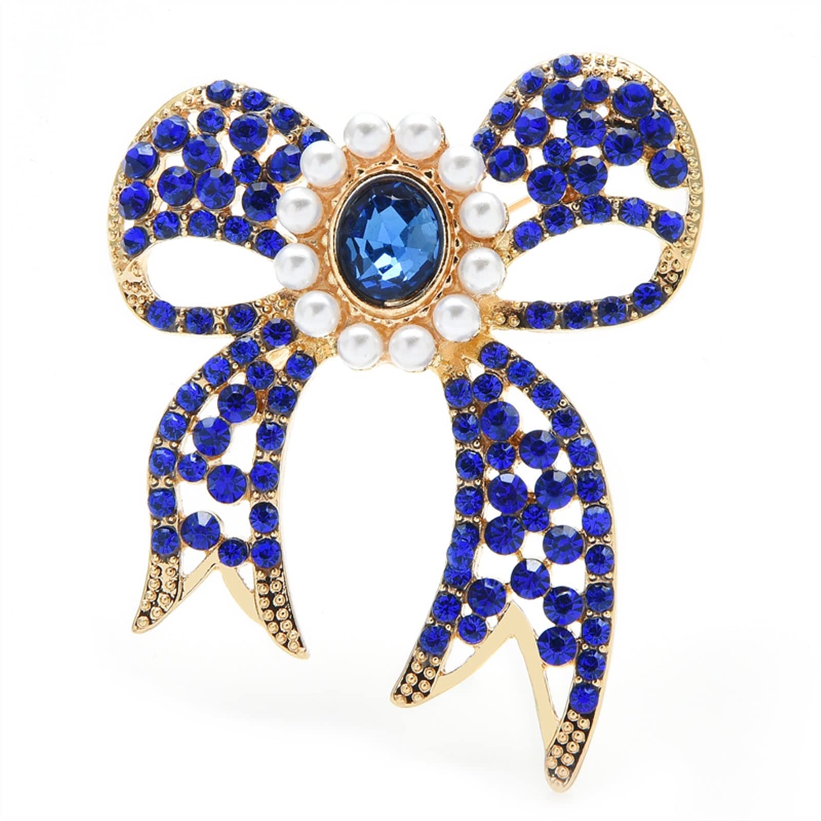 RWRAPS Damen-Brosche mit Schleife, Damen-Strass-Blumen-Brosche, Damenmode, passende Brosche für Hochzeitsbankett, Exquisite Broschen (Metallfarbe: Mehrfarbig) (blau)