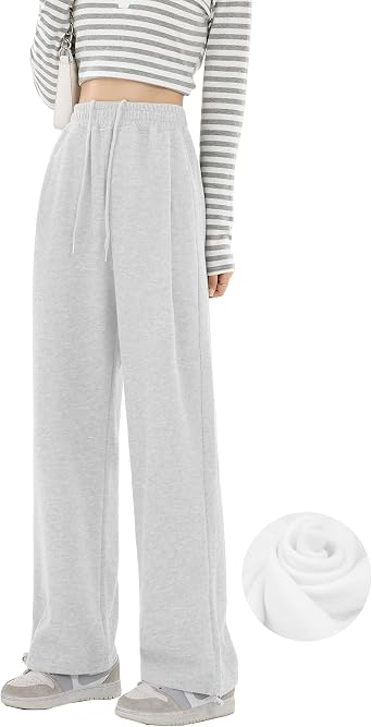 Kiench Teens Girls Fleece Sweatpants Wide Leg High Waisted Baggy Joggers Pants