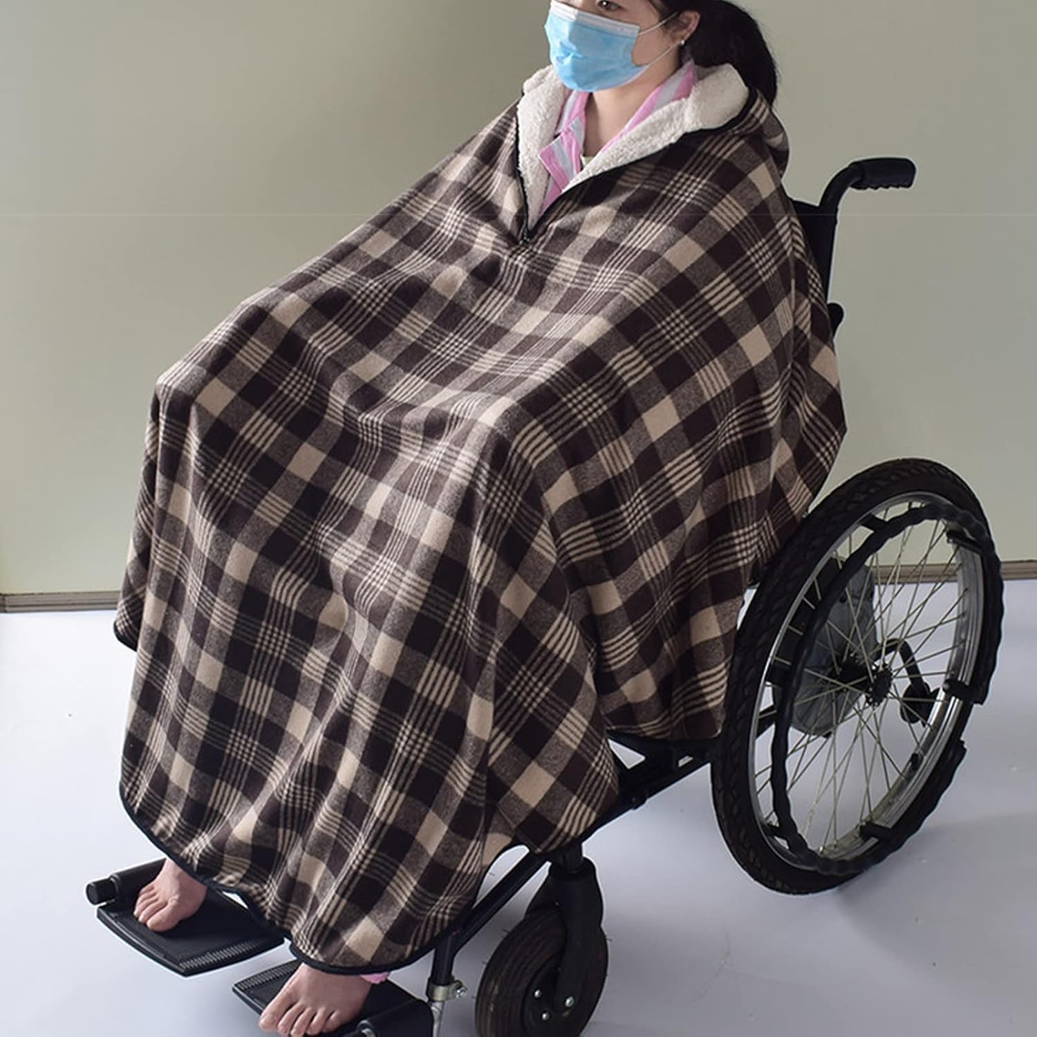 Poncho/Chal calefactable para Silla de Ruedas - Suave y cálido, Forrado de Felpa, Resistente al Viento, Accesorio Universal para el frío, Apto para sillas de Ruedas manuales y eléctricas