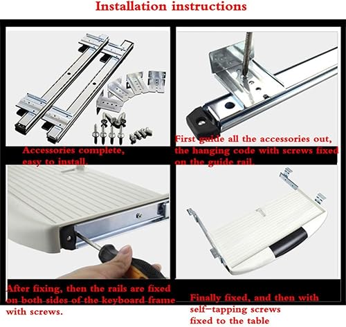 Miniatura 7 de Bandeja de cajón para teclado de escritorio con rodamientos de bolas de 14 pulgadas, riel deslizante, extensión de 34, ajustable, acero, metal, alta