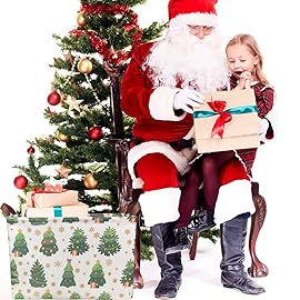 HKEC Rectangle Christmas Basket,Candy Storage Basket with Handles,Kids Gift Storage Box,Cute Canvas Organizer Bin for Pet,Books Basket,Toys Bin,Gift Baskets(Christmas Tree)