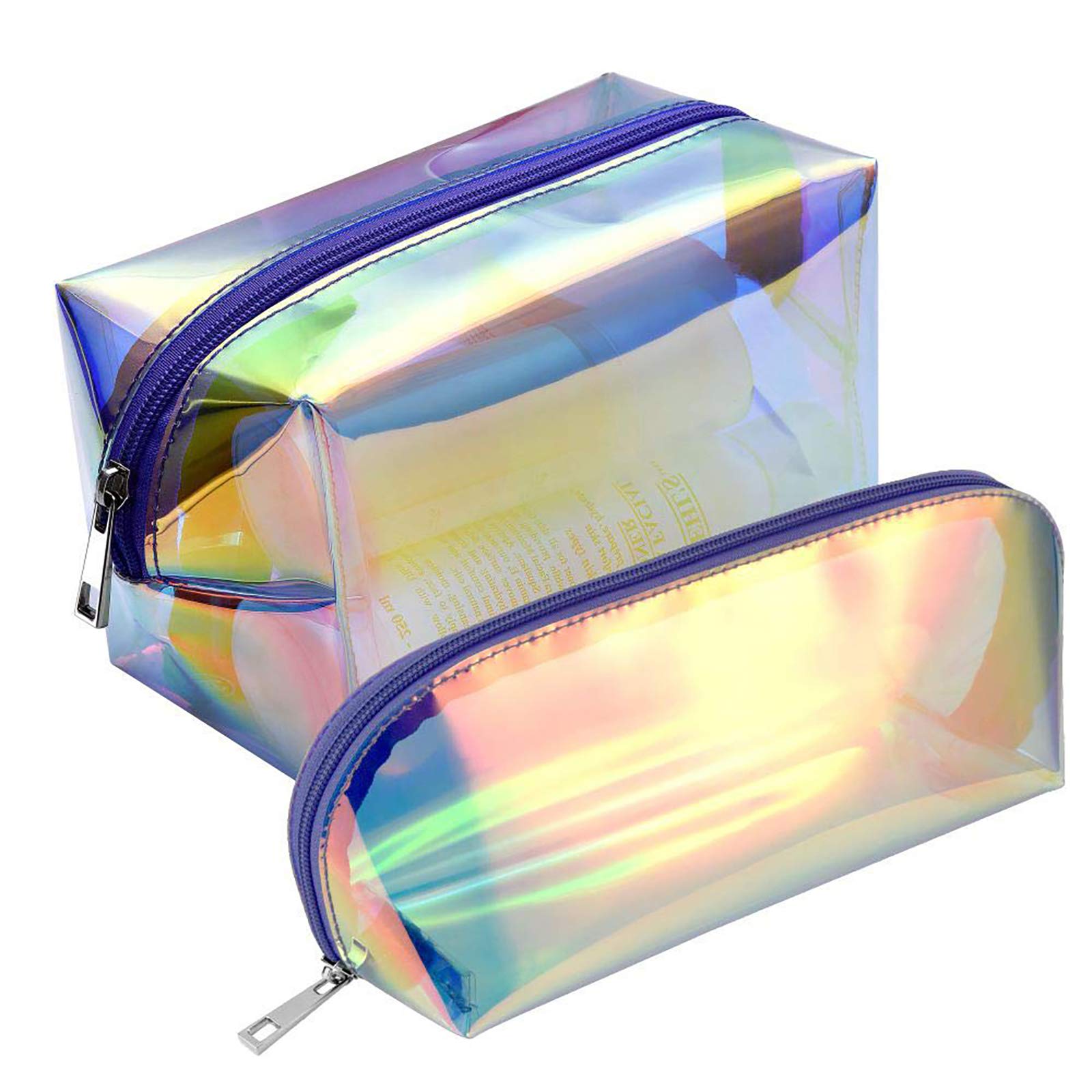 F-color Holographic Makeup Bag, 2 Pack Fashion Cosmetic Travel Bag Large Toiletry Bag Makeup Organizer for Women, Purple