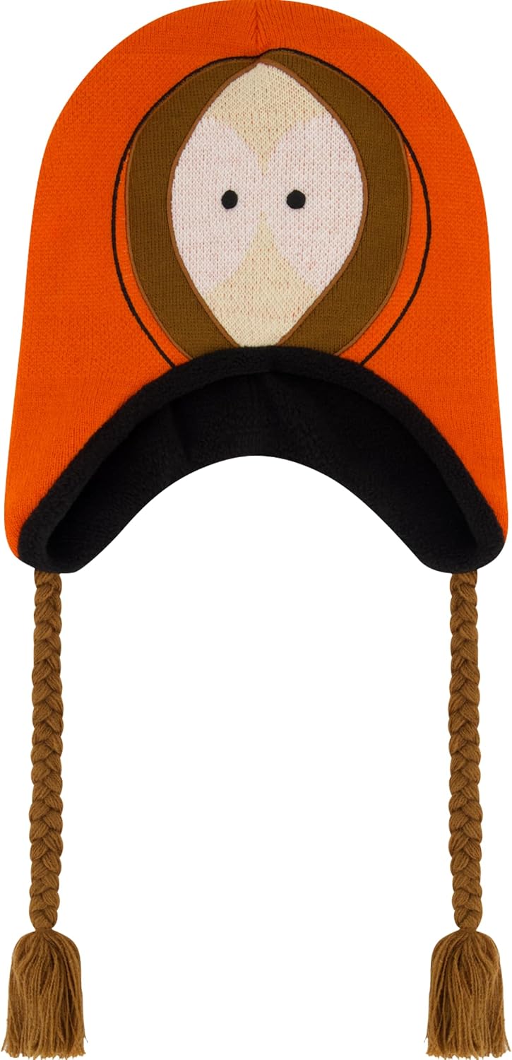 South Park Beanie Hat, Eric Cartman Peruvian Winter Knit Cap with Pom and Tassels
