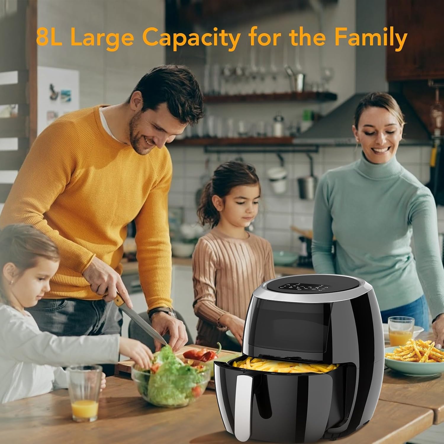 Freidoras Aire Freidora Fryer 8 Predefinidas, Pantalla Táctil LED, Ventana de Visualización, 8L Cocina Freidora Aire Caliente Sin Aceite