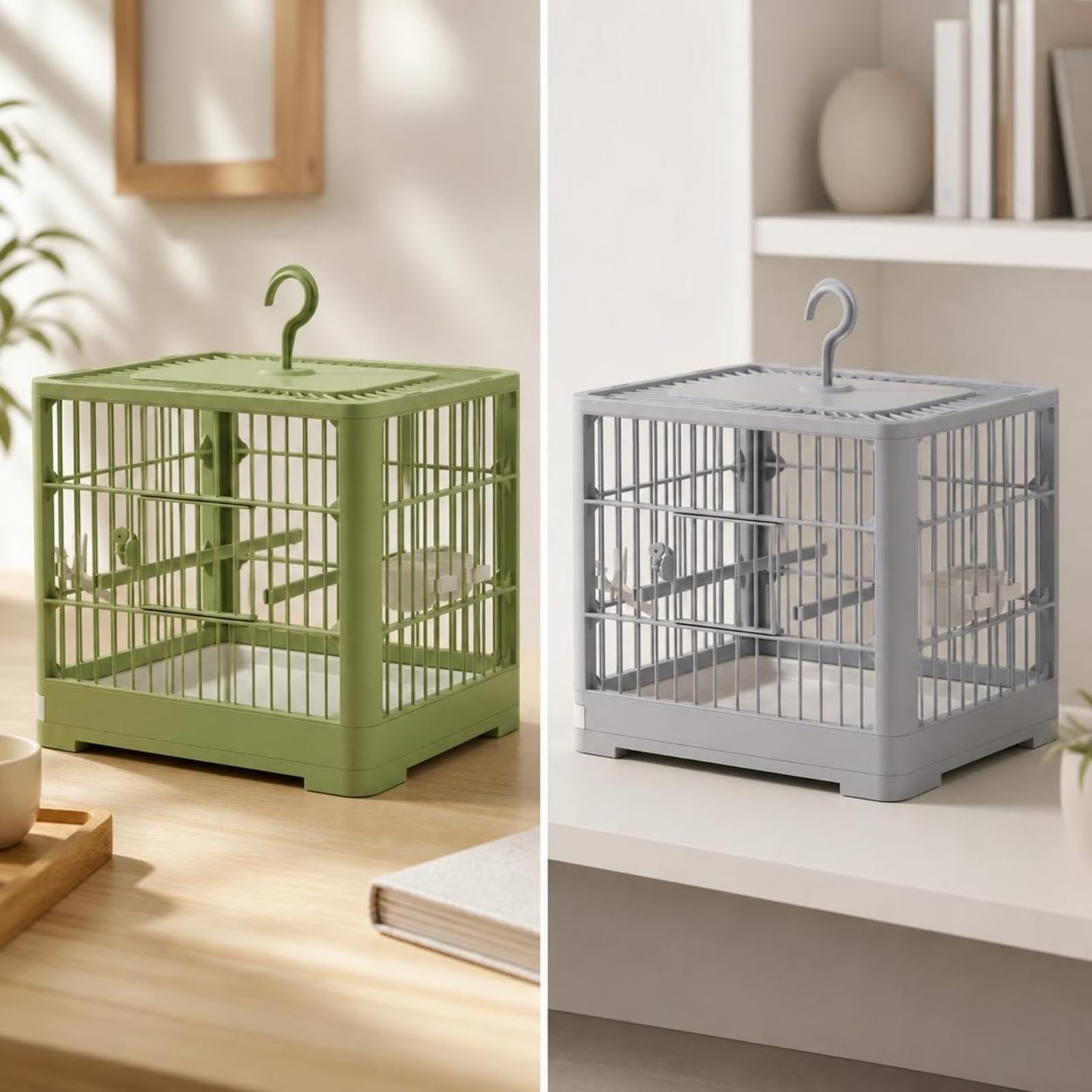 Käfig mit wanne | Käfig mit Sitzstange, praktisch Aufhängehaken, Drahtkäfig, für Zuhause, Wellensittiche, Olivgrün