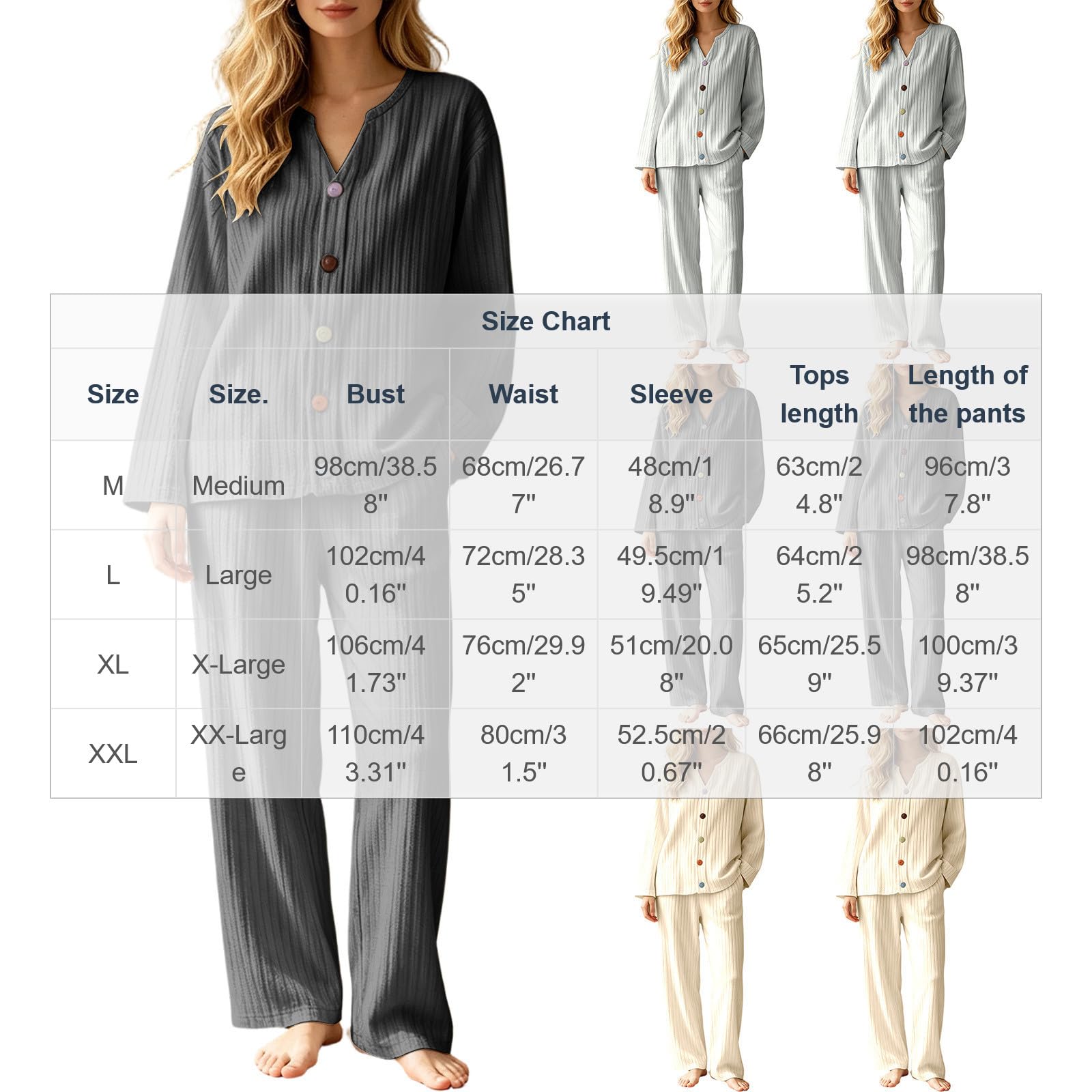 Ensemble de Pyjama Femme Manches Longues à Boutons Pantalon Décontracté