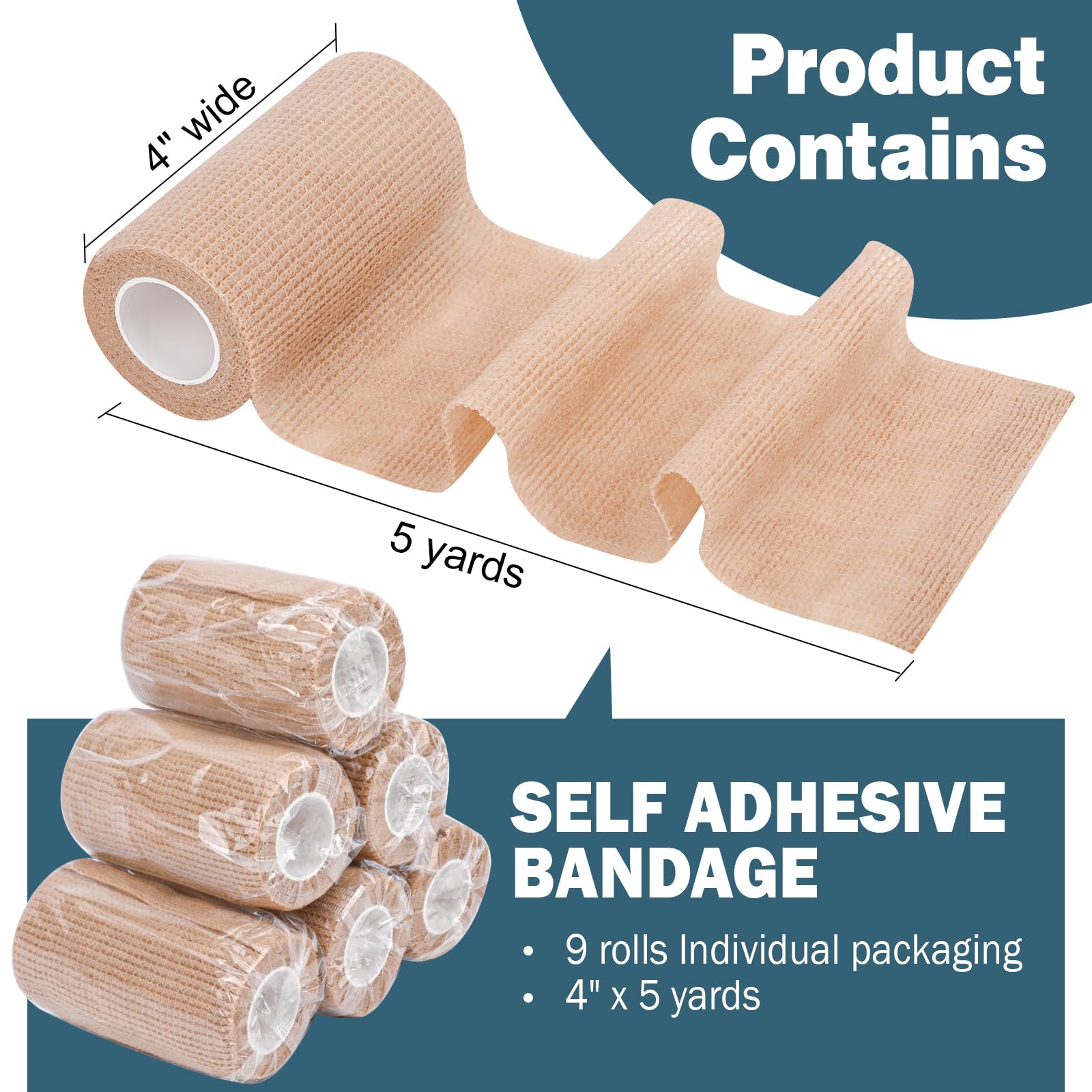 AZEN 9 Pack Self Adhesive Bandage Wrap, 4