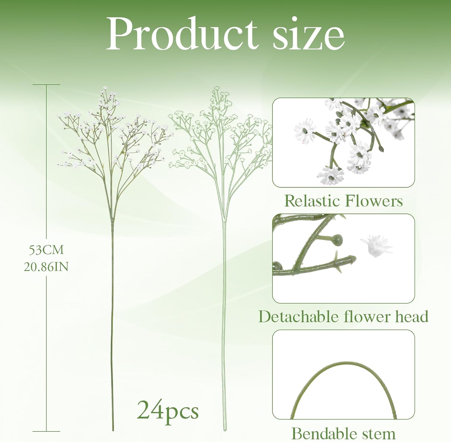 Babys Breath Artificial Flowers, 24PCS Realistic Touch Gypsophila Bouquet, Faux Babys Breath Bulk Greenery for Wedding Floral Arrangement Party Home Office Garden Decoration (24PCSWhite)
