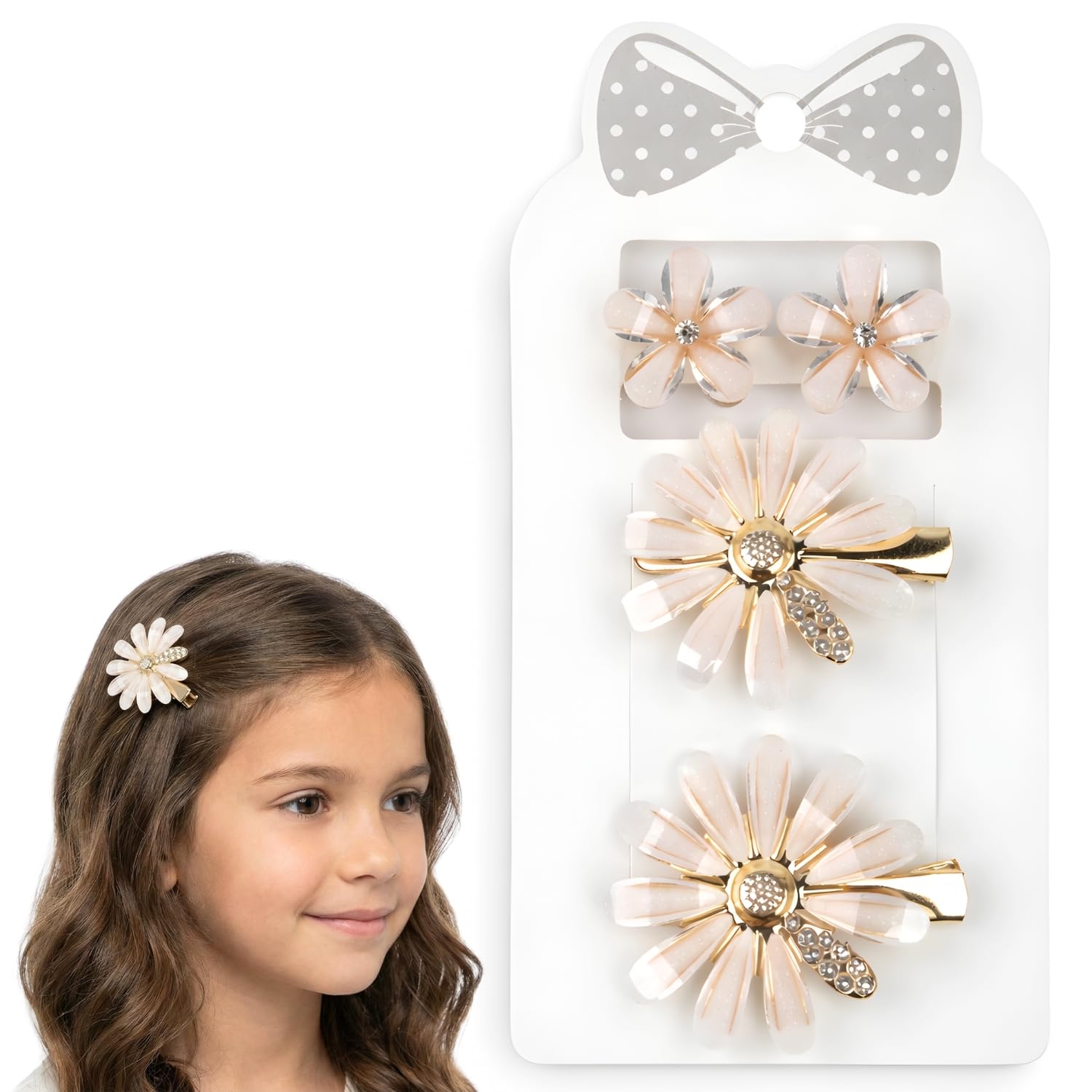 ANNA CREATIONS 4 Pcs Korean Colorful Flower Hair Clips & Hair Pin Cute Barrettes with Rhinestones Lock Pin Metal Clip Multicolor Hair Accessories for Women & Girls (White)-image-45