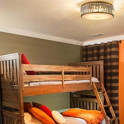 Miniatura 2 de Lámpara de techo de cristal de montaje empotrado dorada, moderna pantalla de tambor de 4 luces, iluminación de techo de cristal para sala de estar,