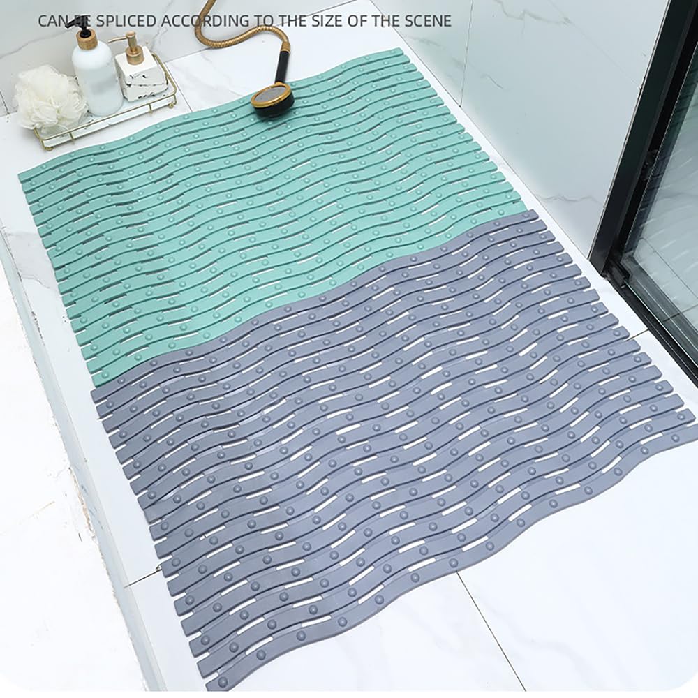 Welle Duschmatte rutschfest mit Abflusslöcher, Anti-Rutsch Badewannenmatte rutschfest Maschinenwaschbar, Antirutschmatte Badewanne, Duschmatte mit Saugnäpfen,Khaki,50x80cm/20x31in