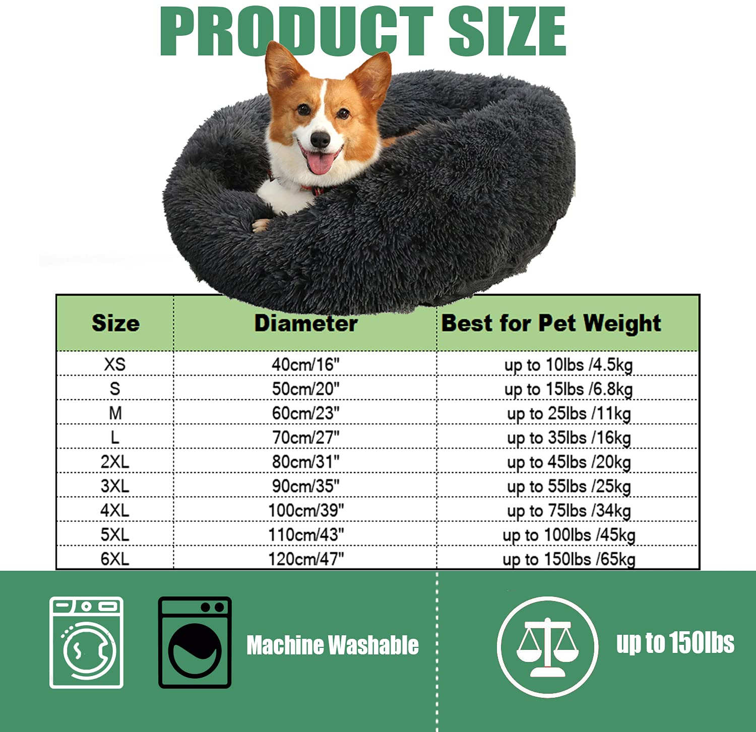 Camas calmantes de pelo sintético para perros, cama calmante para perros y gatos, lavable, redonda, almohada mullida para interiores con parte inferior antideslizante, color degradado, caqui,