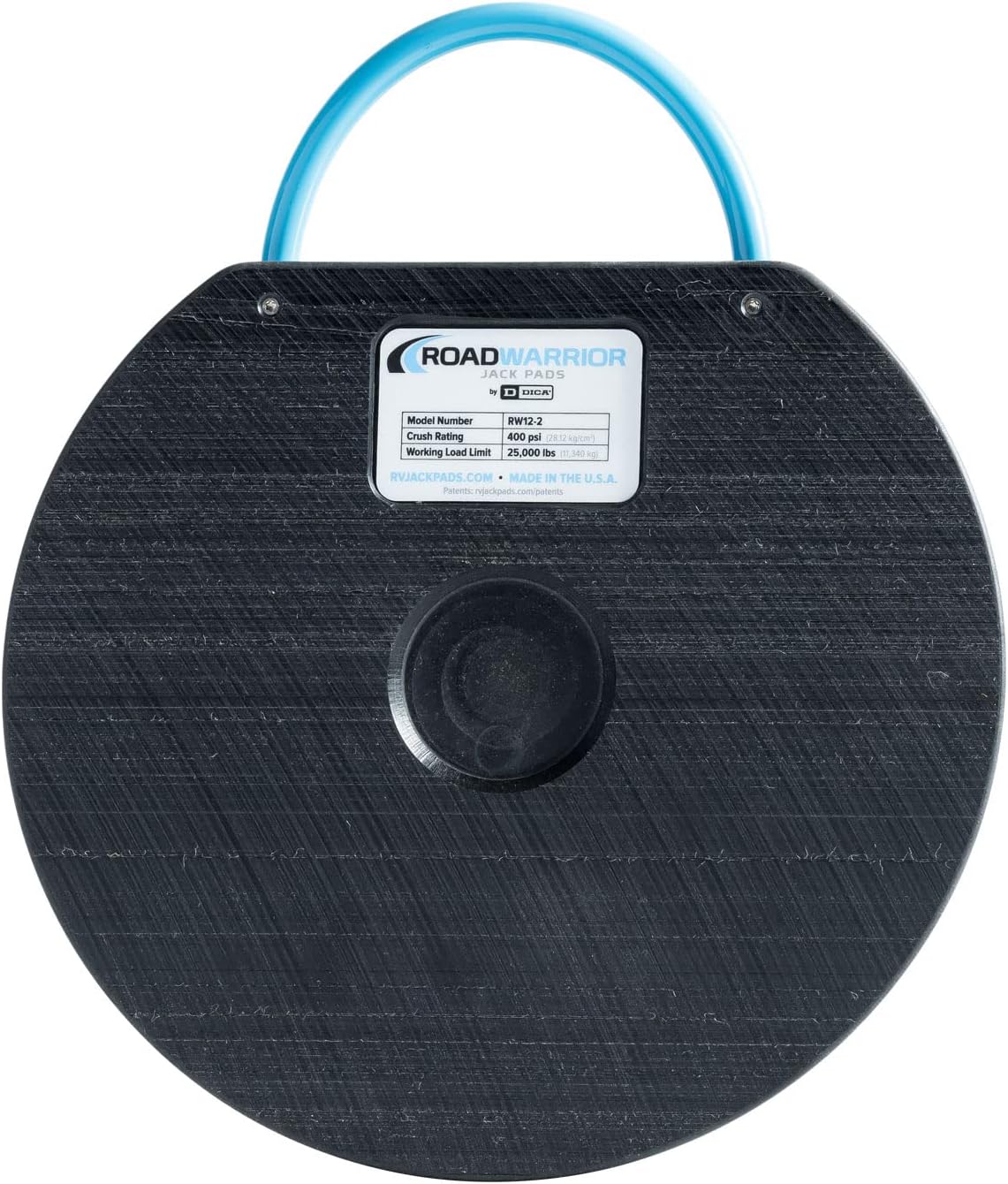 RoadWarrior Heavy-Duty RV Jack Pad – Polymer Stabilizer Block, 25,000 lb Load Rating, TuffGrip Handle, Stackable & Waterproof, Made in USA, 12"X1" (1 Pad)