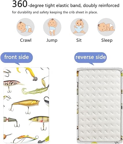 Miniatura 5 de Sábanas bajeras ajustables para cuna con temática de pesca, sábanas para colchón de cuna o sábana para cama infantil, multicolor, 24 x 38 pulgadas
