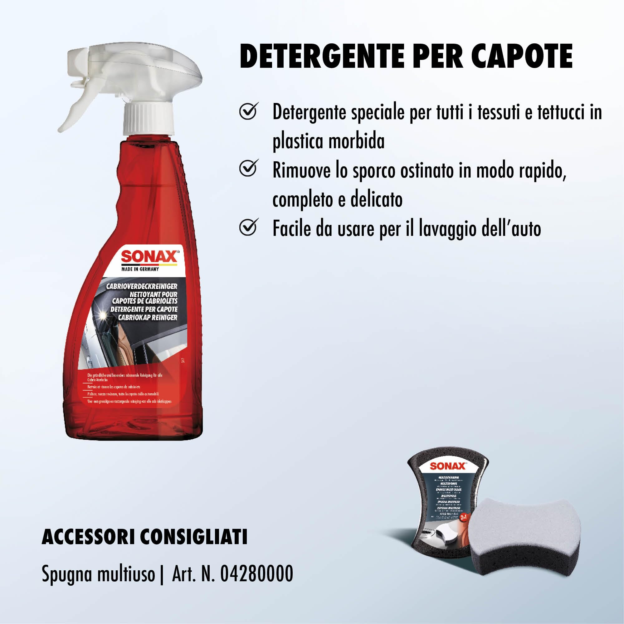 SONAX 03092000 - Detergente per capote di cabrio, D/F/I