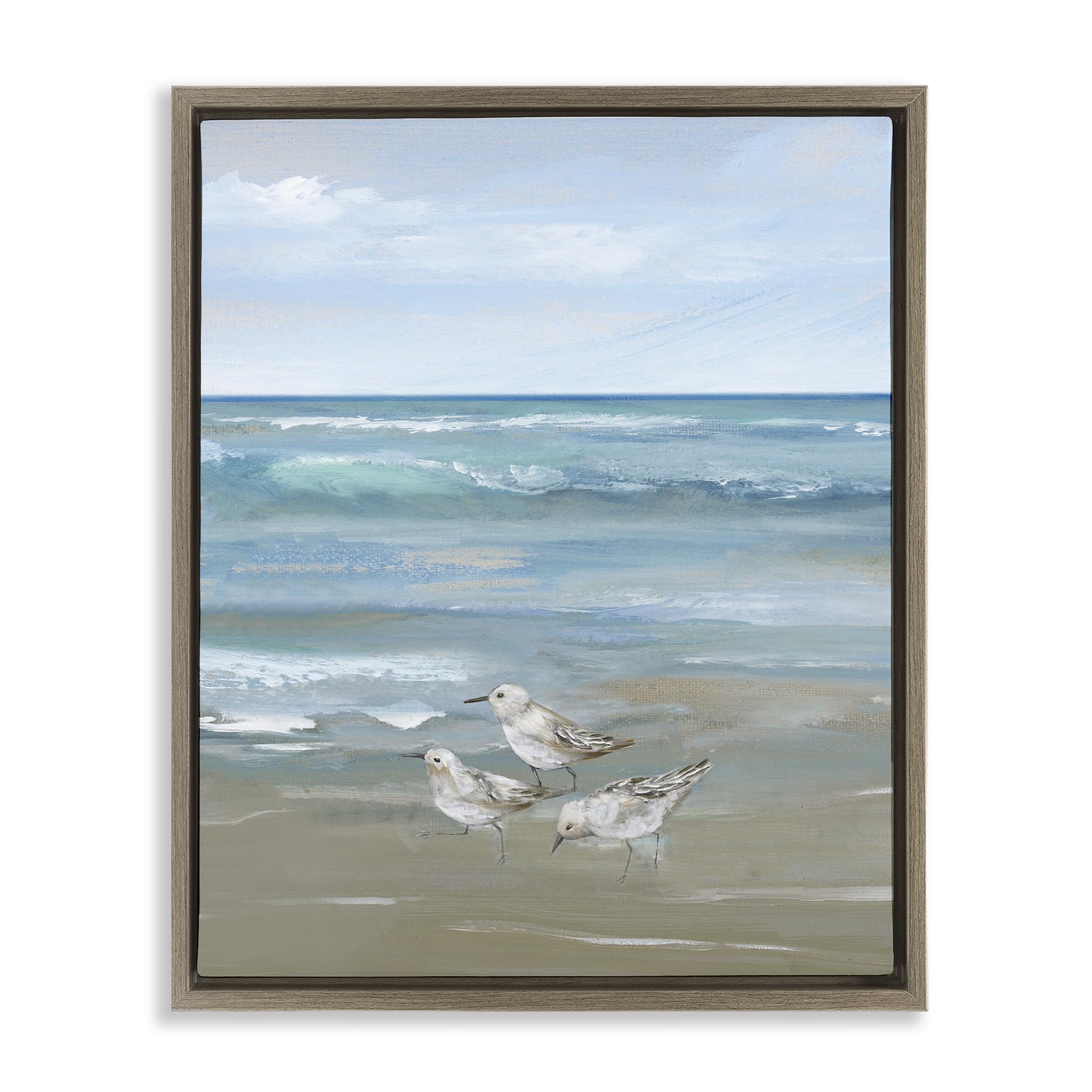 Stupell Industries Montalcino Elm (Textured) 'Sanderlings On Gentle Waves'| Floating Frame Canvas Art