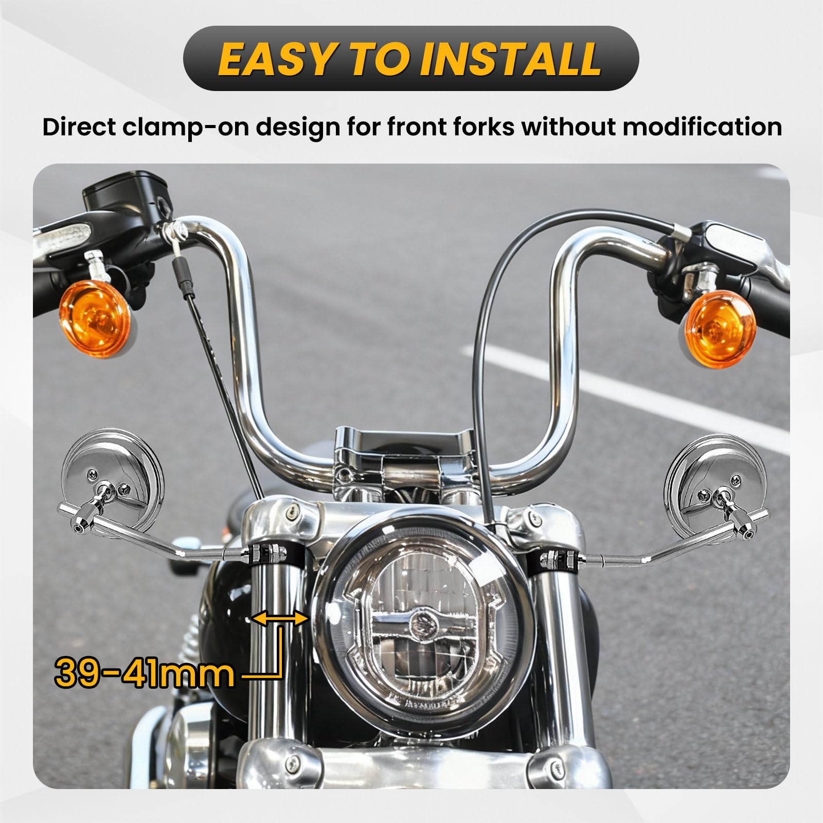 GUAIMI Motorcycle Mirrors 39-41mm Fork Mount Side Mirror Rearview