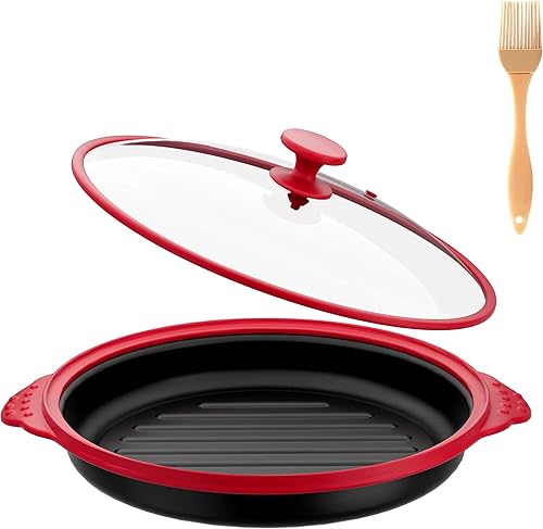Sartén para microondas con tapa de vidrio, parrilla de microondas y sartén para asar a la parrilla, freír, dorar y crujir, utensilios de cocina