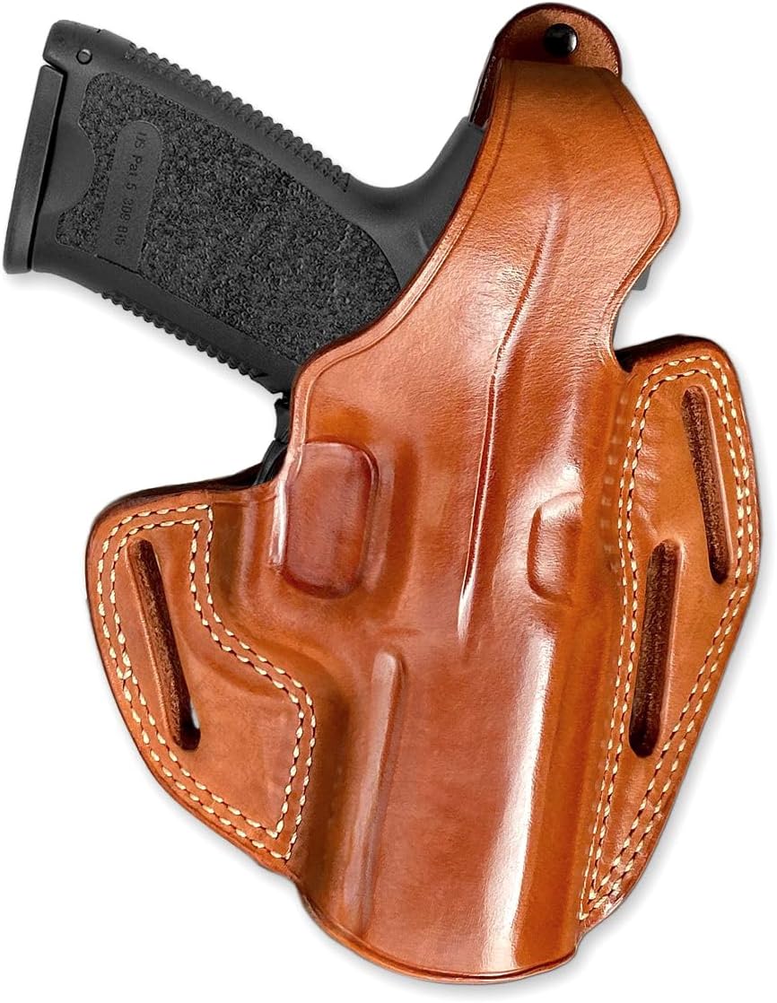 Masc Premium Leather Three Slot Pancake Holster with Thumb Break, Fits USP Full Size 4.41-inch, Right Hand Draw, Brown Color #1022#