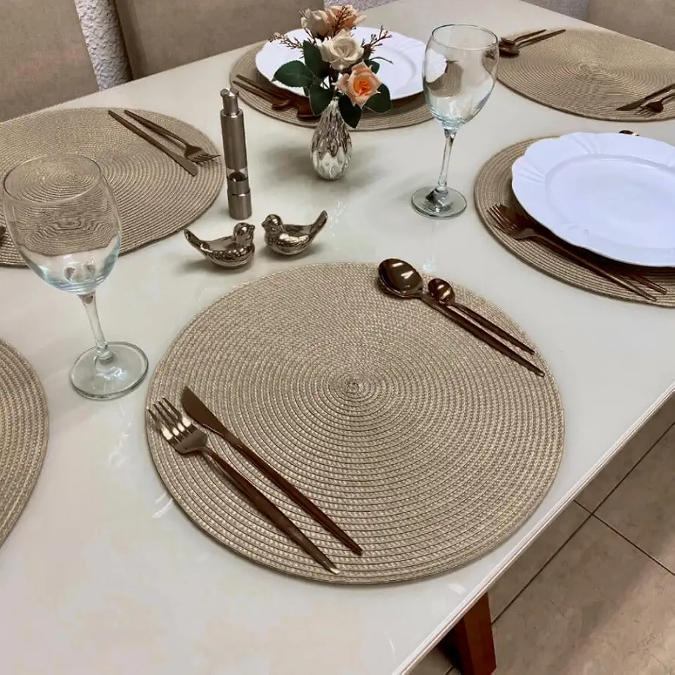 Kit 6 Peças Jogo Americano Redondo - Sousplat Redondo para Mesa Posta - Jogo Americano Elegante para Jantar, Almoço e Café - UpShop (Bege)