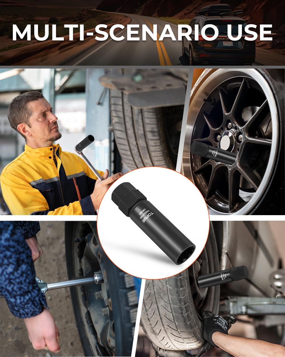 10 Spline Lug Nut Socket, Compatible with Bimecc 10 Spline Lug key, for Removing 10 Point Lug Nut Key For Truck Large SUV with 13/16 and 7/8 Hex Drive, CR-MO (3 Piece Set)