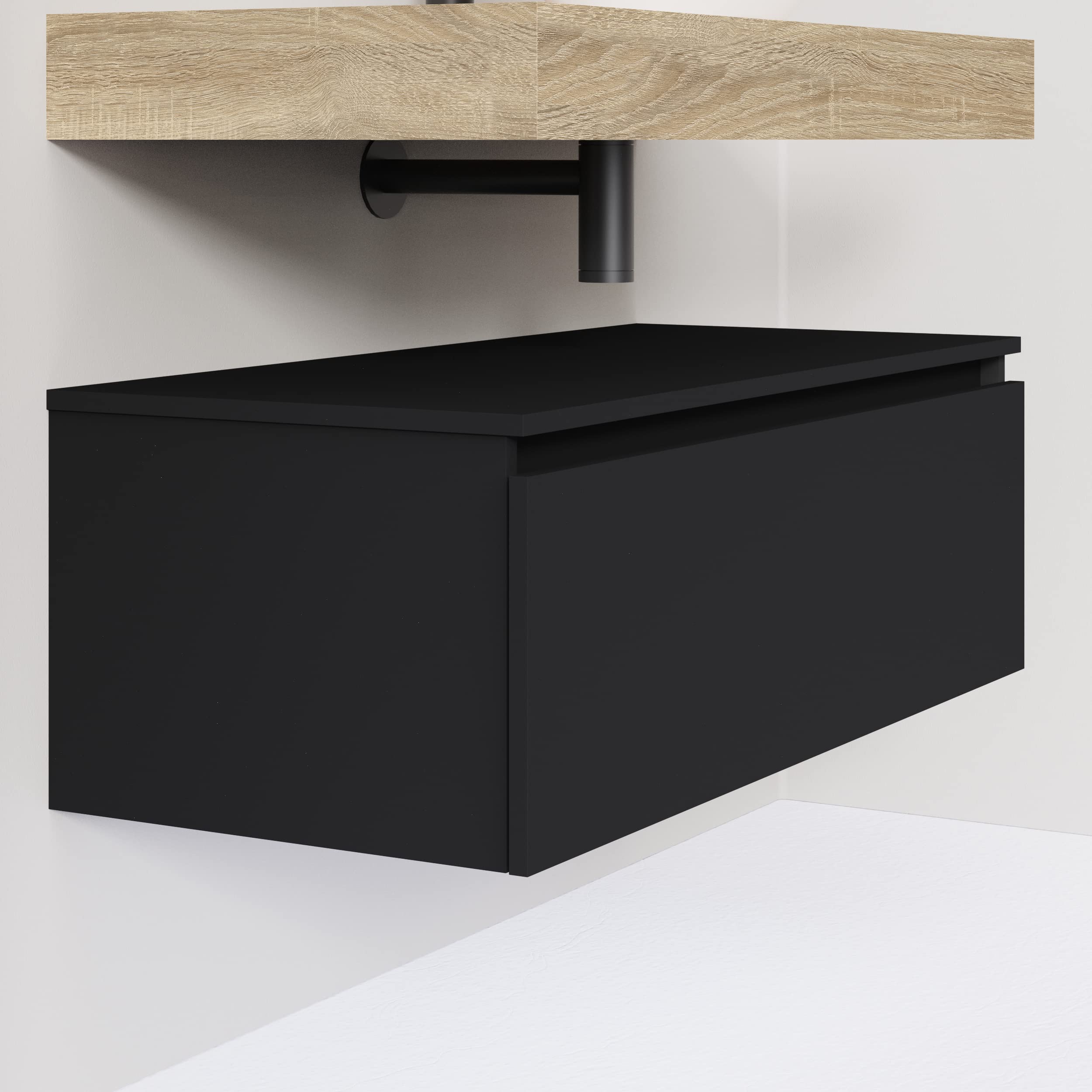 Baikal Mueble de Baño Boho. Módulo de Baño de 1 Cajón. Mueble Suspendido en Pared. Acabado en Negro Mate. Mueble MONTADO. Módulo 100 cm Negro Mate