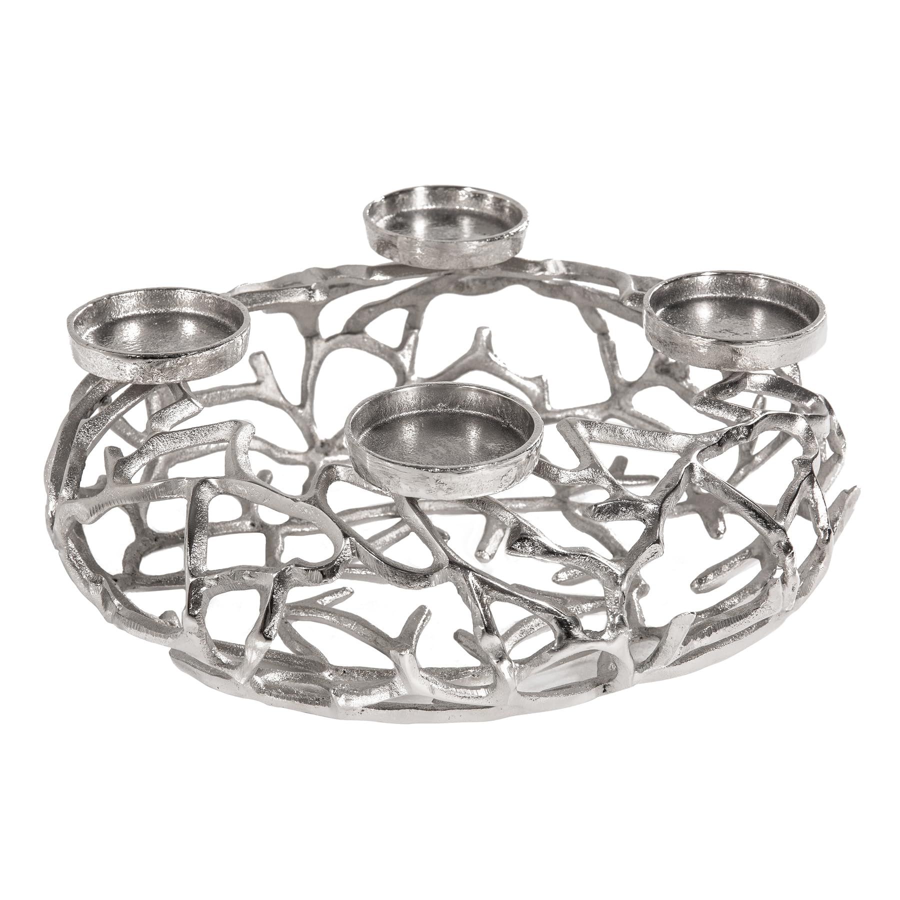 Kerzenhalter Abstract 38cm - Silber - Aluminium AST-Design | Montiert geliefert, Platz für 4 Stumpenkerzen, Kerzen-Kranz, pflegeleichte Oberfläche, gemütliches Kerzenlicht
