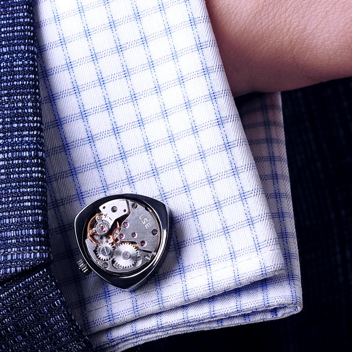 joyería Camisas Gemelos para Hombre Marca Negro Reloj Movimiento eslabones de puños mecánicos Botones Masculino Invitados