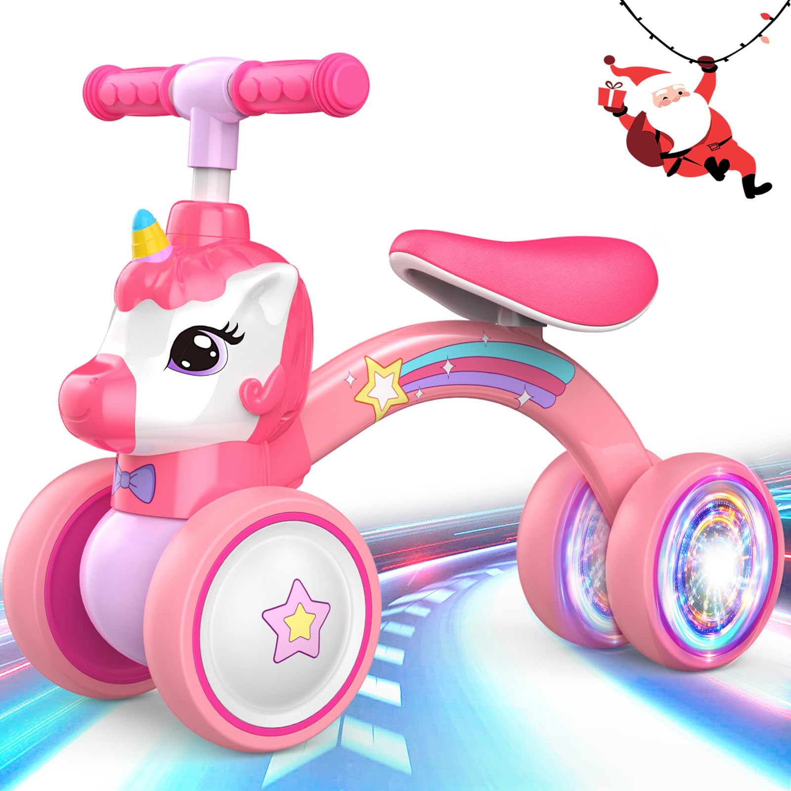 Correpasillos Unicornio de 4 Ruedas para Niños 1-2 Años con Luz LED Trasera, 25kg Capacidad, Regalo Ideal para Cumpleaños y Navidad, Juguete Seguro para Aprender a Equilibrarse (Rosa)