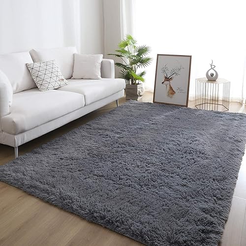 Miniatura 4 de Alfombras grises de 6 x 9 pulgadas para sala de estar, alfombra mullida y suave, alfombra de piel gruesa natural, cómoda, alfombra de habitación de