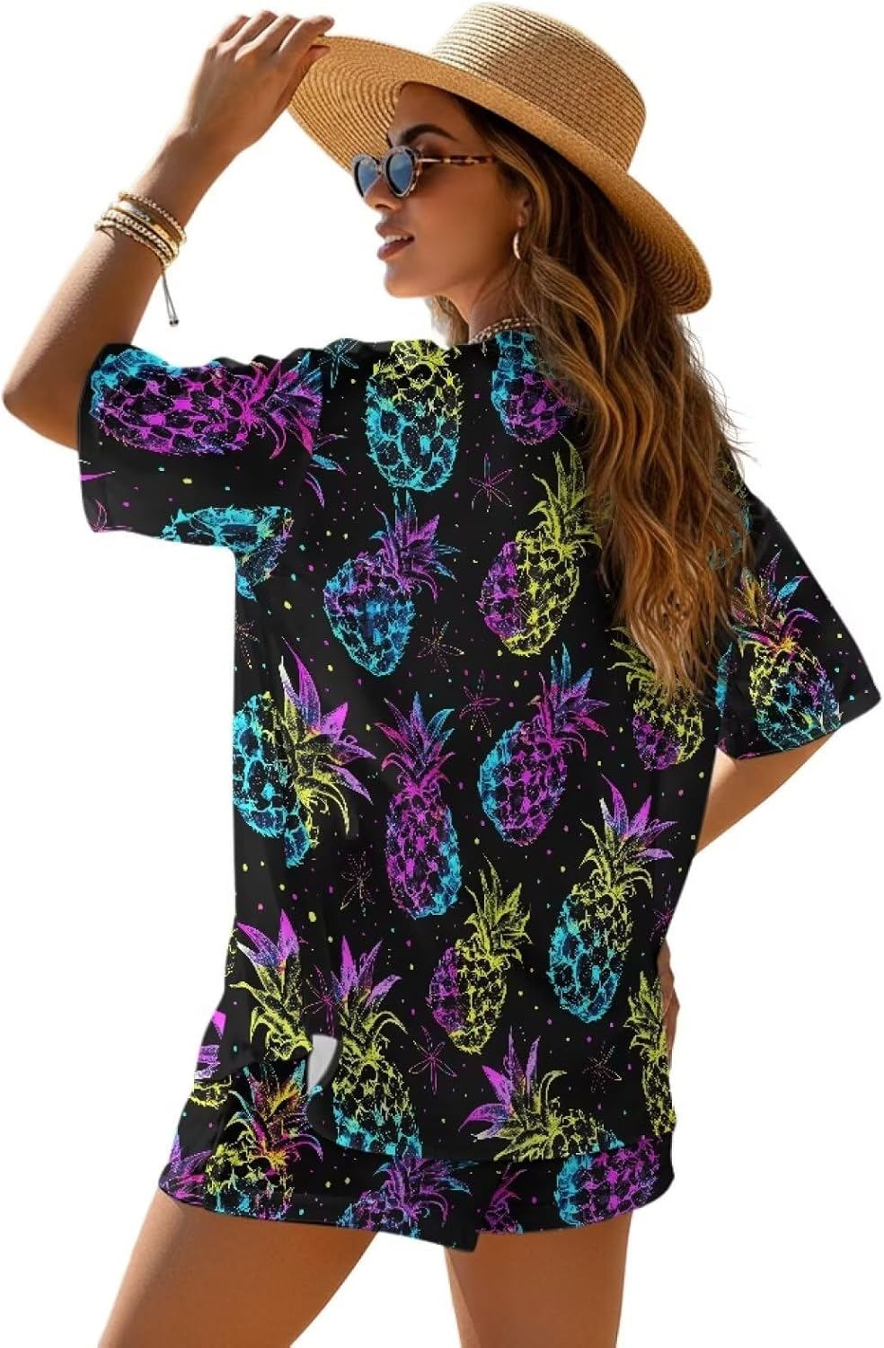 ZFRXIGN Summer Womens 2 Piece Outfits Vacation Kimono Cover up and Drawstring Shorts Set Loose Outfits S-XL