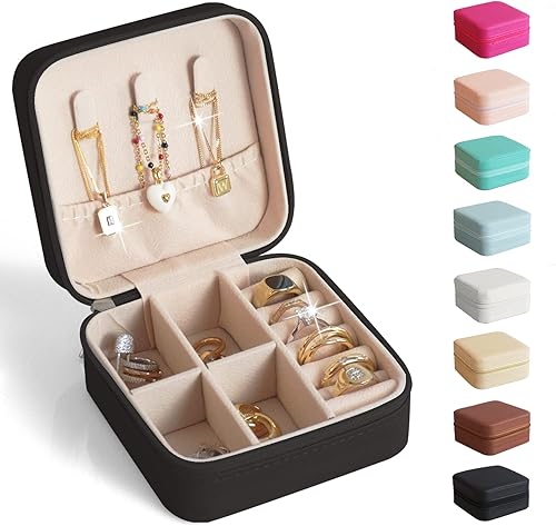 BeBeGee Joyero de viaje, mini organizador de viaje portátil, pequeñas cajas de joyería para mujeres, regalos de dama de honor y accesorios