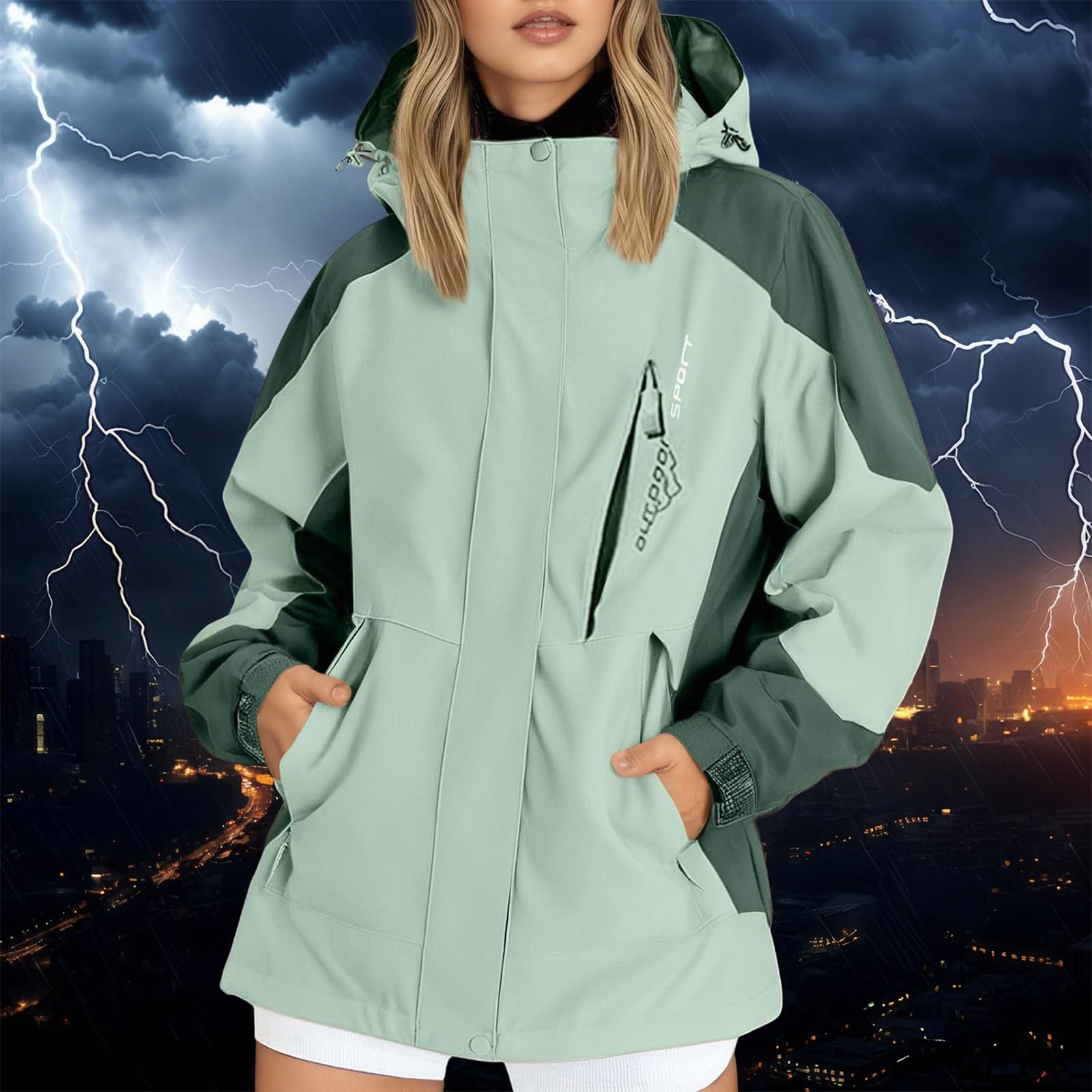 Regenjacke Damen Wasserdicht Atmungsaktiv Farbblock Windbreaker Sportjacke Mit Kapuze Wanderjacke Fahrradjacke Regenmantel Fahrrad Leicht Trenchcoat Sport Outdoorjacke Reisen Treking Softshelljacke