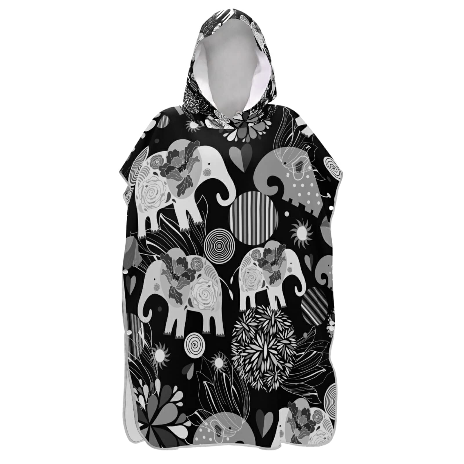 Vintage Emaillierte Elefanten-Kreise Blumen auf dunklem Surf-Poncho Wickelmantel mit Kapuze und Tasche, schnell trocknender Bademantel, Mikrofaser-Handtuch-Neoprenanzug für Bad, Strand, Outdoor