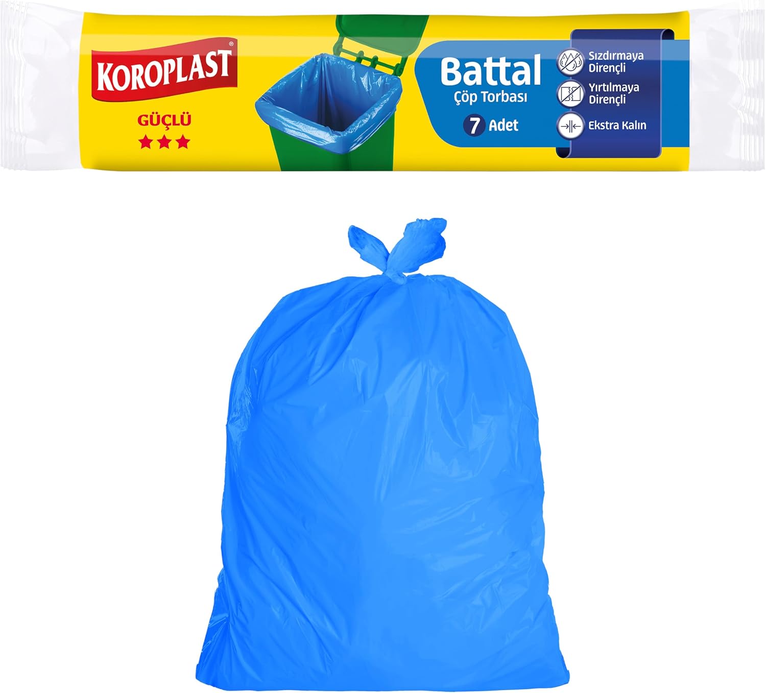 Koroplast Güçlü Battal Boy Çöp Poşeti 7'li 72x95cm Sızdırmaz Yırtılmaz Battal Boy Çöp Torbası, Geri Dönüştürülebilir Atık Torbası, Restoran, Kafe, Ofis-İşyeri, Ev-Mutfak için Güçlü Çöp Poşeti