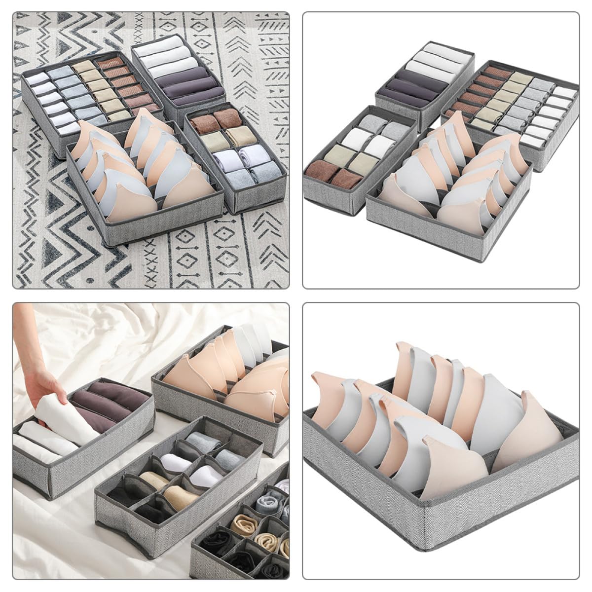 Alipis 4 Stück Teiliges Faltbares Aufbewahrungsbox Stoff Organizer für Unterwäsche Bhs Socken mit Robustem Reißfestem Oxford material Platzsparend und Vielseitig für Schubladen und
