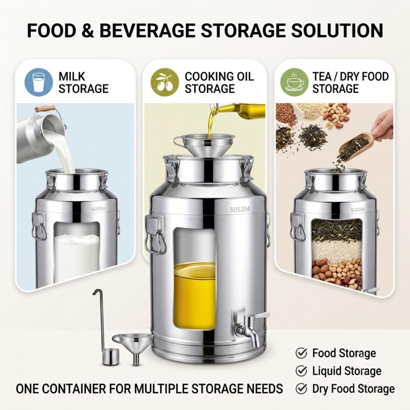 Contenedor de Acero Inoxidable 304 Dispensador de Bebidas y Agua | Bidón Hermético con Grifo de Acero Inoxidable 304 para Leche y Alimentos, Comercial y Hogar 5L-120L(22Liter)