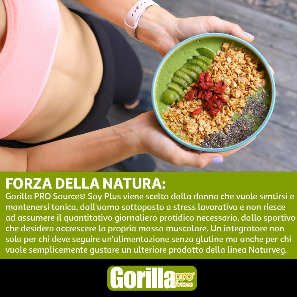 Naturveg® GORILLA PRO Soy Plus – Proteine in polvere Vegane Senza Glutine, da 1kg, proteine vegetali di riso canapa soia pisello, vitamine e Sali minerali (1Kg, Cioccolato)