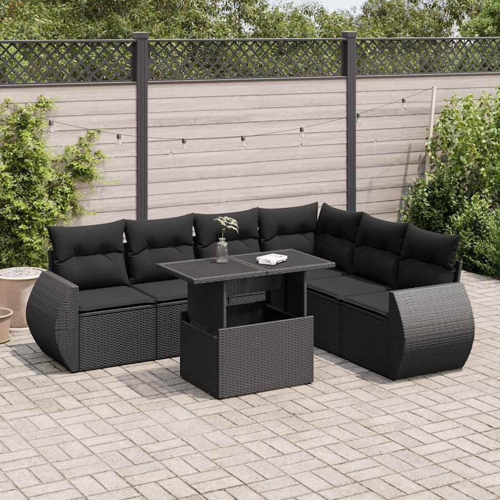 Set Divani da Giardino Modulare con Cuscini Nero Polyrattan per Relax e Pranzo su Terrazza, Balcone, Patio o Veranda, Arredo Esterno Resistente e Versatile