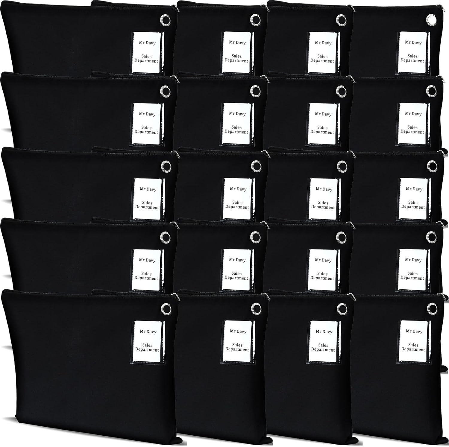 20 Pcs Interoffice Mailer Canvas Transit Sack Zipper Bag 18" x 14" Large Zipper Pouch with Grommet Interoffice Mail Bag (Black)