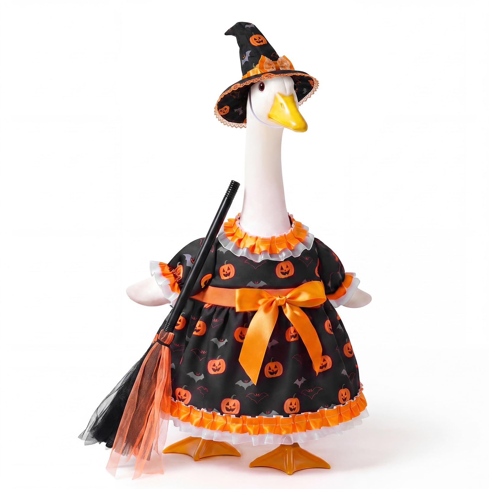 Mastom Orange-Black Halloween Porch Goose Outfits Witch Lawn Porch Goose Clothes Fall Halloween Goose Outfits For 23" Geese Outdoor Patio Yard Lawn Decoration