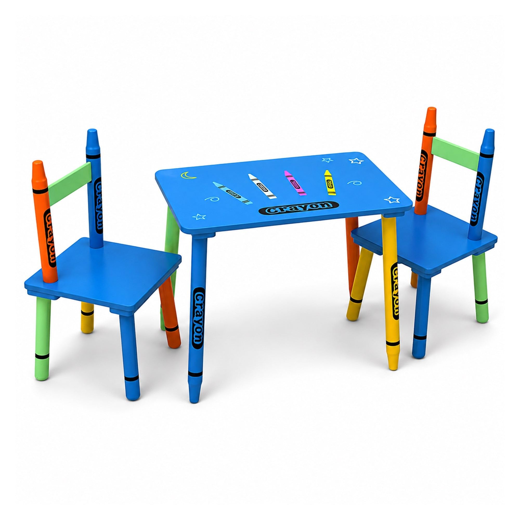 Oypla Childrens Wooden Crayon Table and Chairs Set Kids Room Furniture