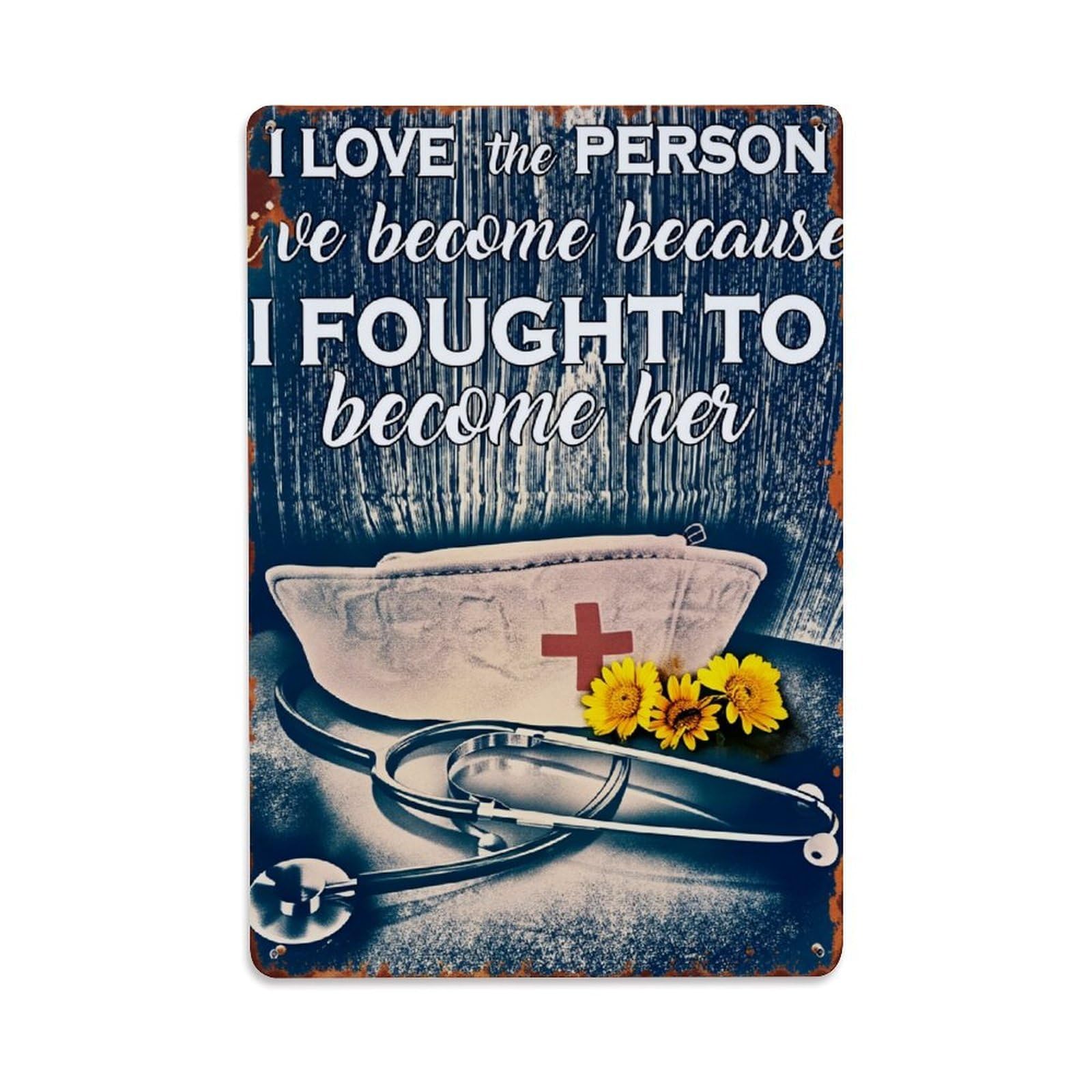 Jdfenggu Vintage Nurse Hat Stethoscope Flowers Text Retro Metal Tin Sign, Decor Art Poster For Bar, Home, Man Cave, Kitchen, Laundry Room Gift 8X12inch