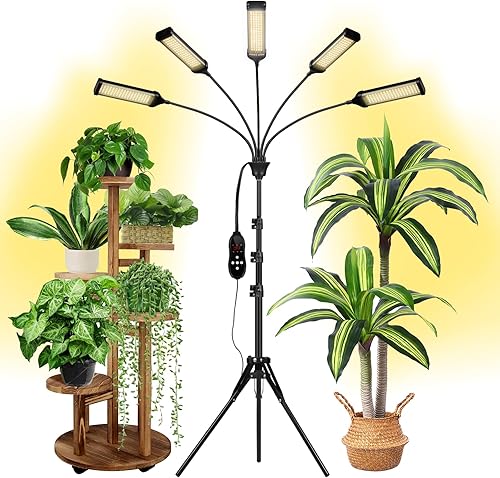 Luces de cultivo para plantas de interior, luz LED de espectro completo con soporte, temporizador de encendidoapagado automático 369121518H y 10
