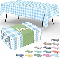 Vista 151 de Smiry Paquete de 10 Manteles Desechables de Cuadros Vichy Azules - 54" x 108" Mantel de Plástico de Servicio Pesado, Cubiertas de Mesa Impermeables