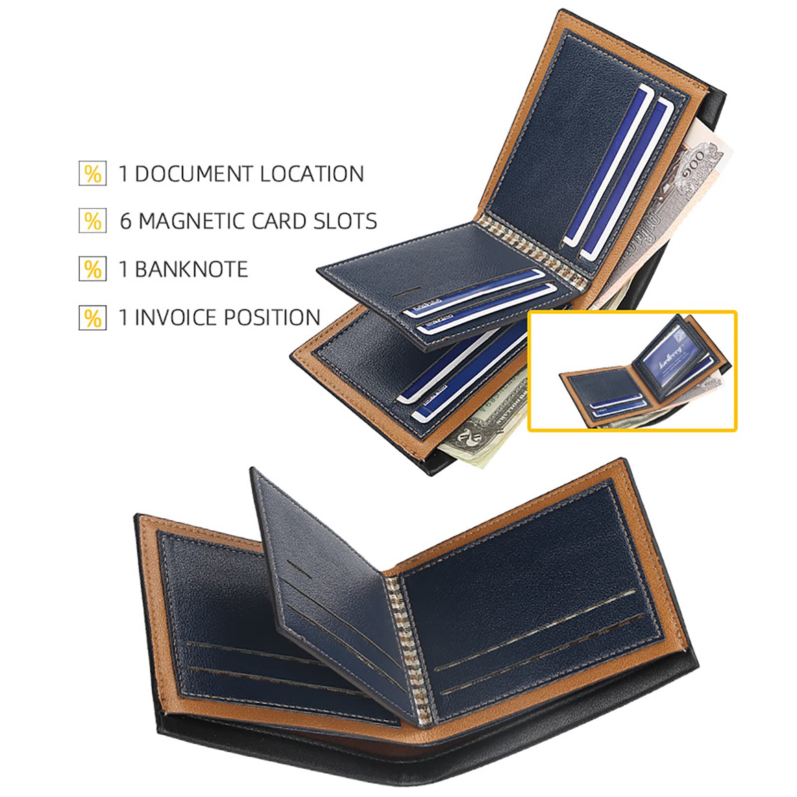 Portafoglio da uomo multifunzionale in pelle con porta carte di...,Portafogli(Black)