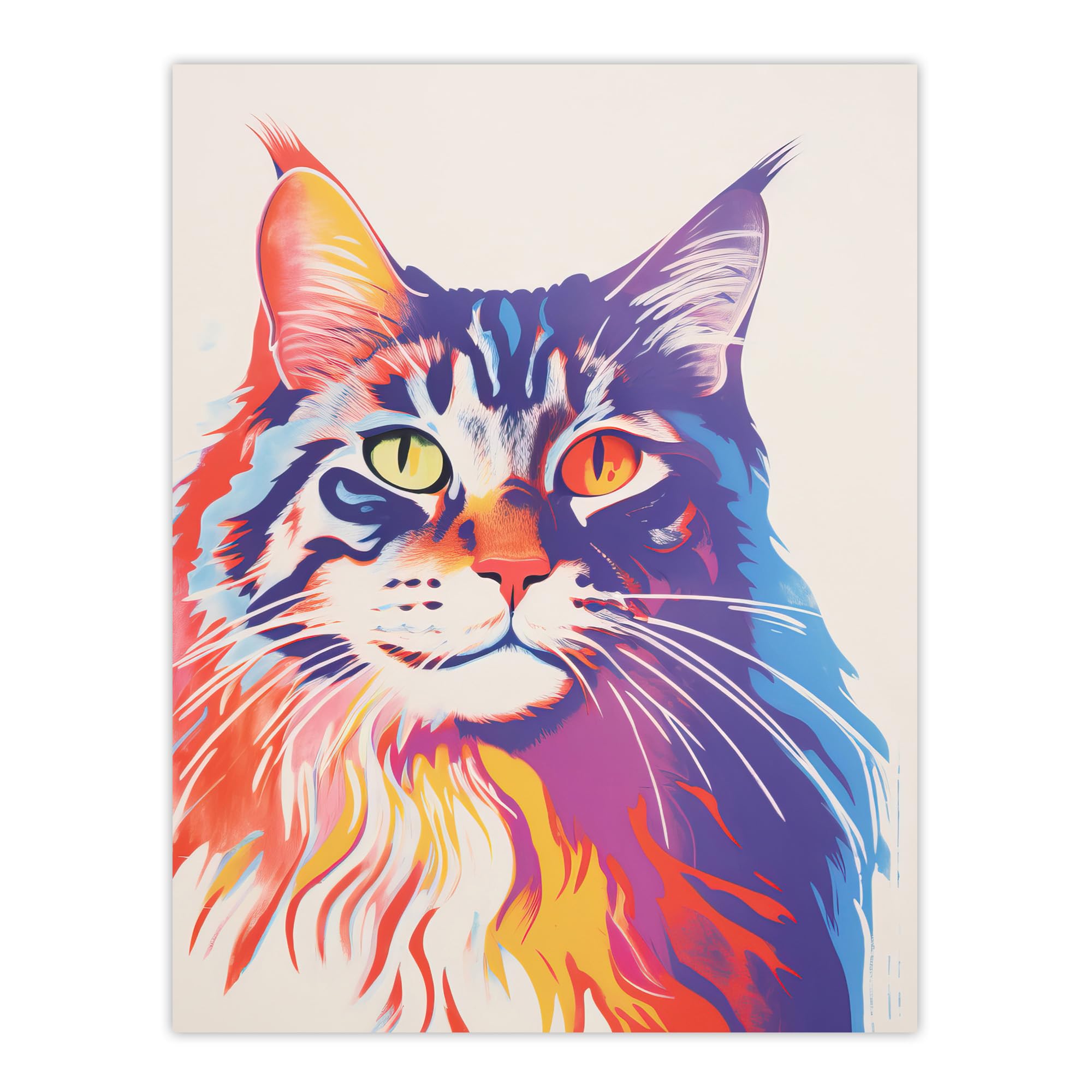 Artery8 Maine Coon Cat Risograph Bright Orange Purple Blue Screenprint Artwork Riso Interior Design Extra Large XL Wall Art Poster Print