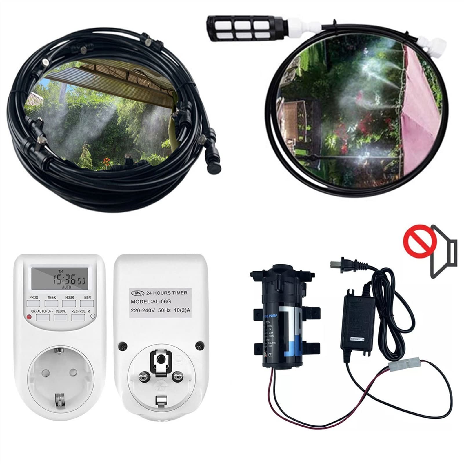 Kit de Sistema de Enfriamiento por Nebulización con 24v Bomba con Temporizador Digital, Sistema de Nebulizacion para Exteriores Terrazas Jardín Patio, Kits de Riego por Goteo para Césped, Flor (Size