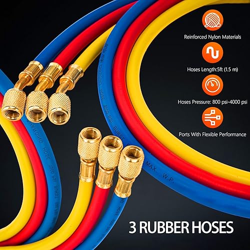 Miniatura 7 de Juego de bomba de vacío de CA de 4.5 CFM y calibrador, para sistemas Mini SplitHVACAuto, kit de manómetro compatible con R134a R12 R22 R410a, con